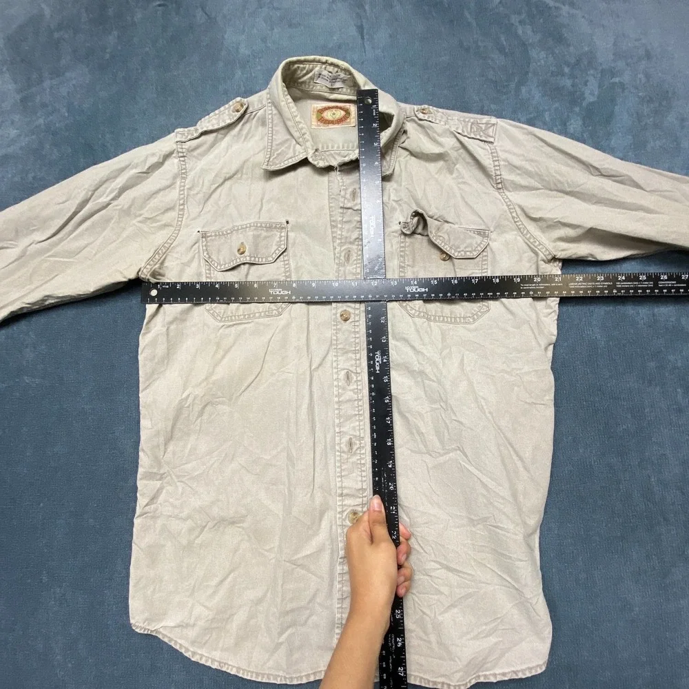 Banana Republic Utility Shirt Mens Large Beige Relaxed Fit Flap Pocket Button Up